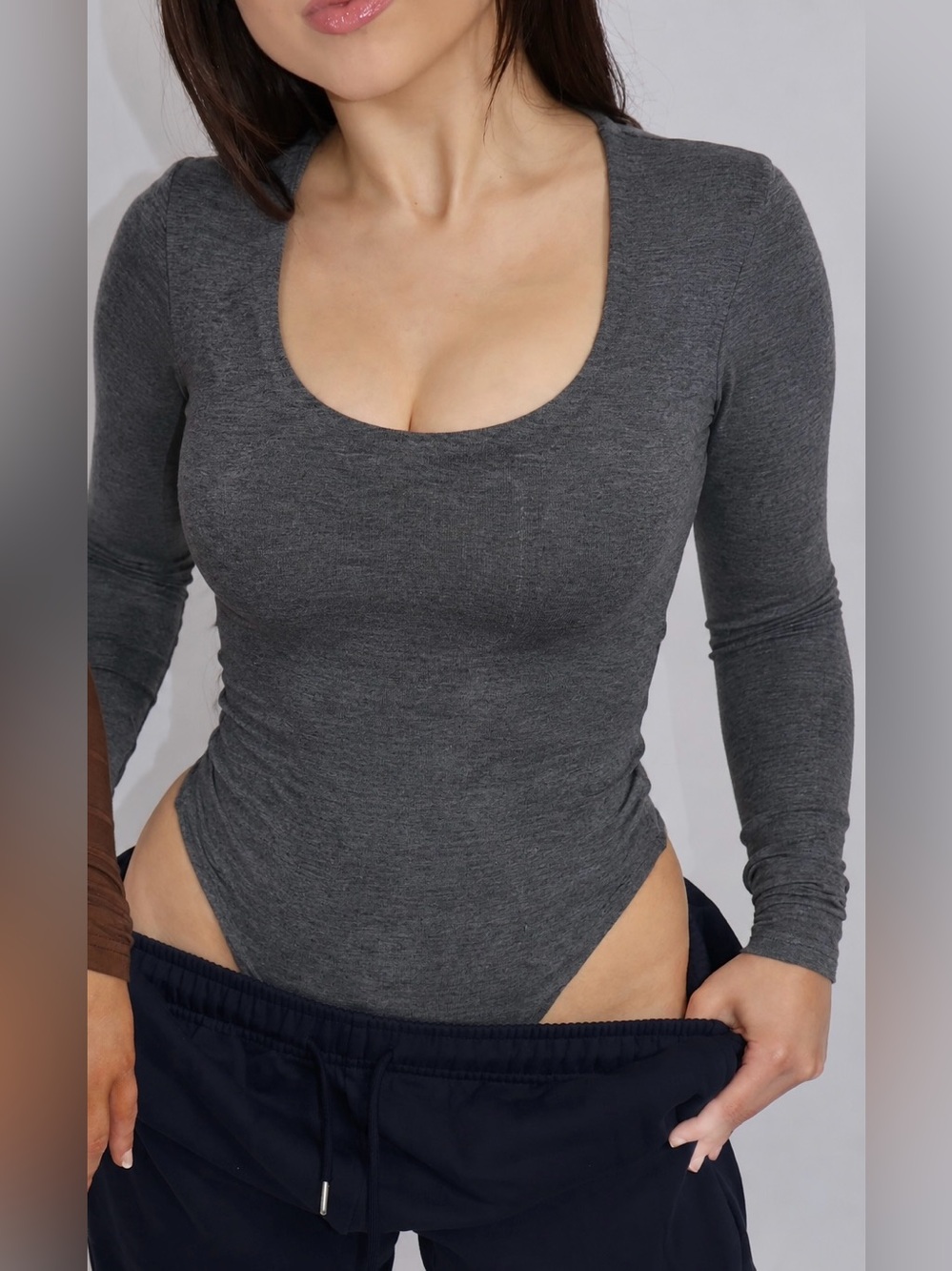Zara Gray Scoop Neck Long Sleeve Bodysuit Size S NWT